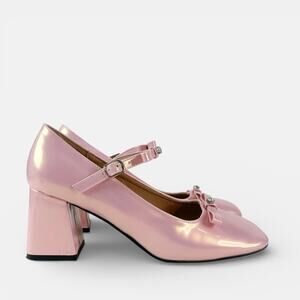 Dola Lovely Pastel Pink Glossy Square Toe Mary Jane Block Heel Pumps Sz 8.5